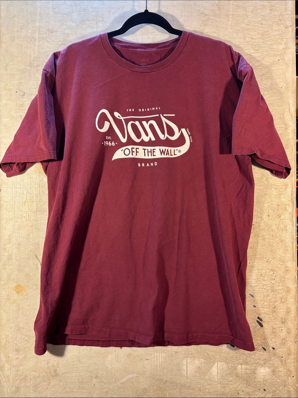 Vans Men's Burgundy Tee with White 'Off The Wall' Logo